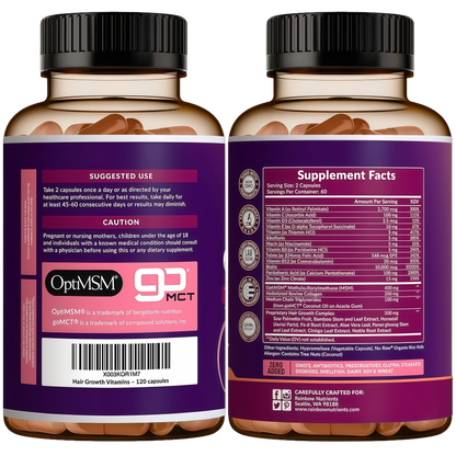 Hair Growth Vitamins for Women | Biotin 10,000mcg, Collagen, Patented OptiMSM®, goMCT®, Saw Palmetto | Naturally Regrow Stronger & Healthier Hair, Skin and Nails | Stops Hair Loss | 60 Day Supply