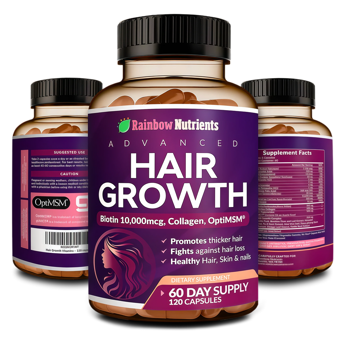 Hair Growth Vitamins for Women | Biotin 10,000mcg, Collagen, Patented OptiMSM®, goMCT®, Saw Palmetto | Naturally Regrow Stronger & Healthier Hair, Skin and Nails | Stops Hair Loss | 60 Day Supply